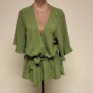 Lizard Thicket Olive Wrap Blouse